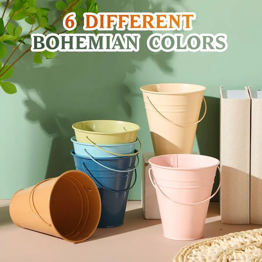 24 عبوة من الدلاء المعدنية الصغيرة الملونة بمقبض، دلو صغير مجلفن مقاس 4.5 × 5.1 بوصة لحرف العودة إلى الفصول الدراسية المدرسية