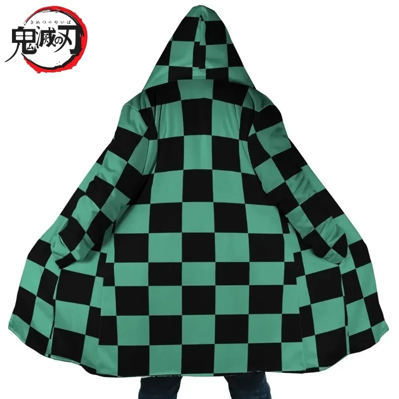 

Demon Slayer Hooded Cloak - Tanjiro Nezuko Zenitsu Giyuu Character Fleece Lined Coat, Anime Style Winter Long Cloak for Cosplay