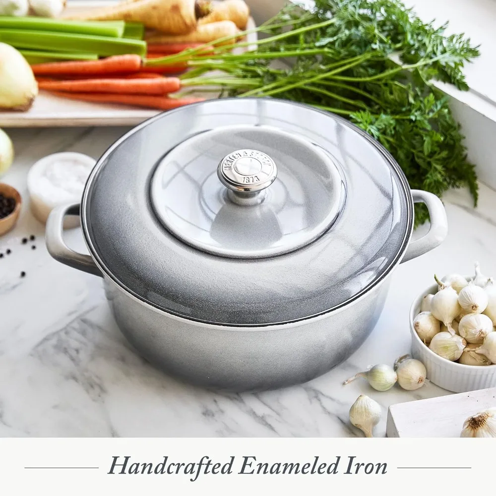 

German Enameled Iron, Round 5.3QT Dutch Oven Pot with Lid, Cloud Gray