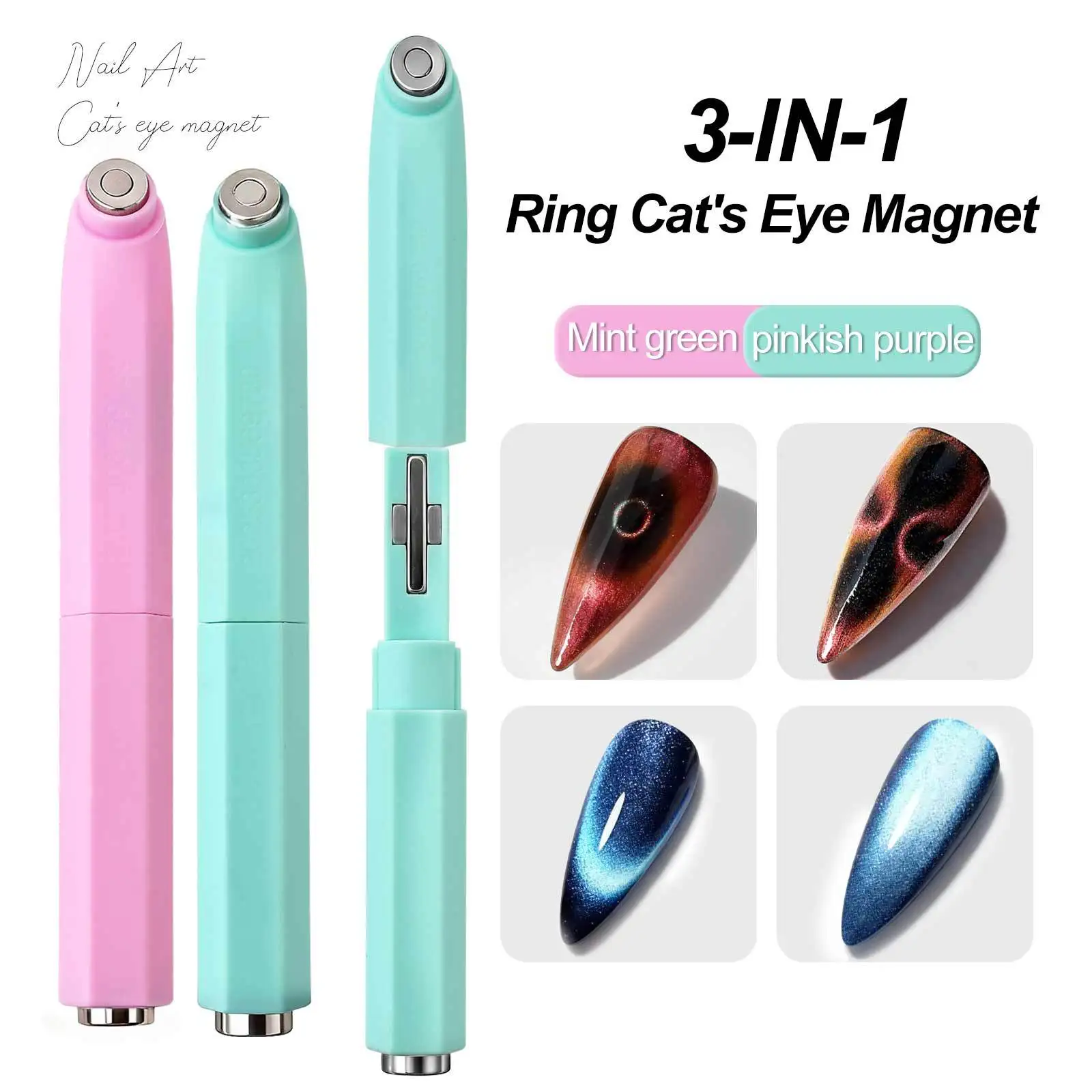 

3-In-1 Cat Eye Nail Art Magnet Tool Aperture Shape DIY 3D Special Velvet Magnetic Cat Eye Gel Black Hole Nail Magnetic Pen