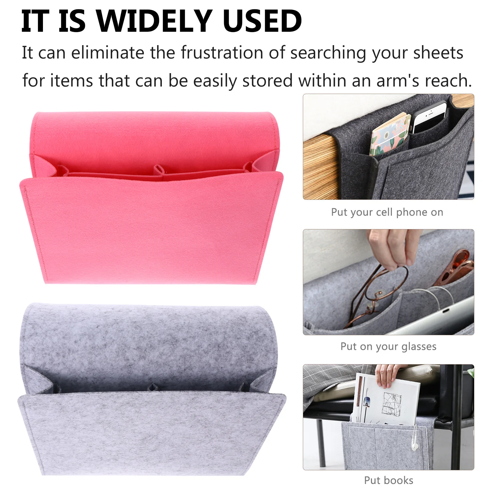 

2Pcs Felt Bedside Storage Hanging Bags Space Saving Sofa Armchair Organizer Pocket for Phone Remote Magazine