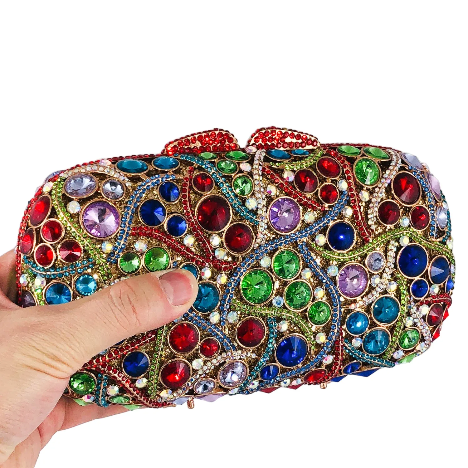 ブティック・デ・FGG カラフルな女性用イブニングバッグとクラッチ、パーティー用ハードケースクリスタルクラッチバッグ、キラキラ輝くラインストーンクラッチバッグ