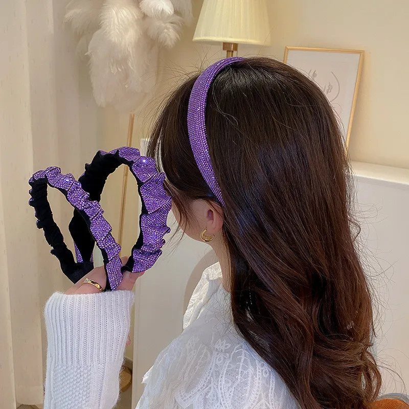 FYUAN New Style Purple Rhinestones Headbands Hairbands Velvet Headwear for Women Hair Accessories Jewelry Gifts