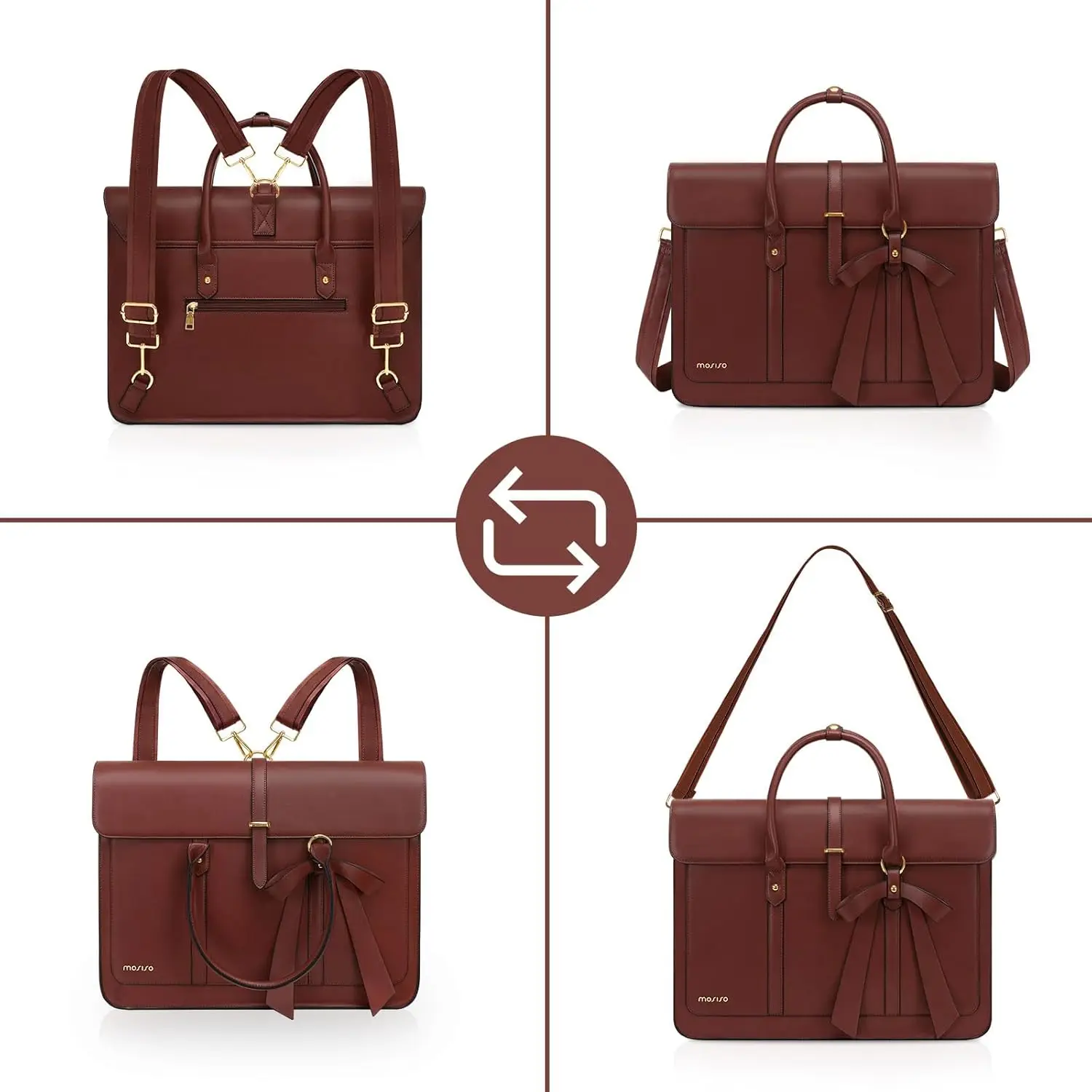 MOSISO Women's Tote Bag for MacBook 13 14 15 16 17.3 inch Notebook PU Leather Laptop Shoulder Bag Backpack Handbag Dual-purpose