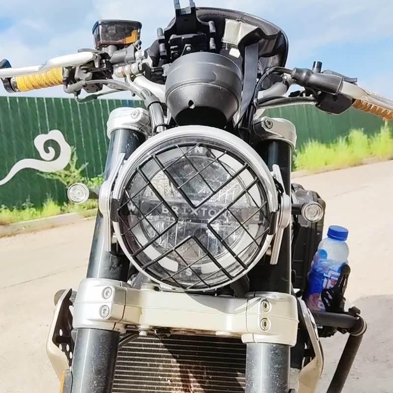 Universal 5.75 inch Motorcycle Headlight Grill Guard Replacement Light Cover Accessories Decoration Protective Metal Round Retro view 3