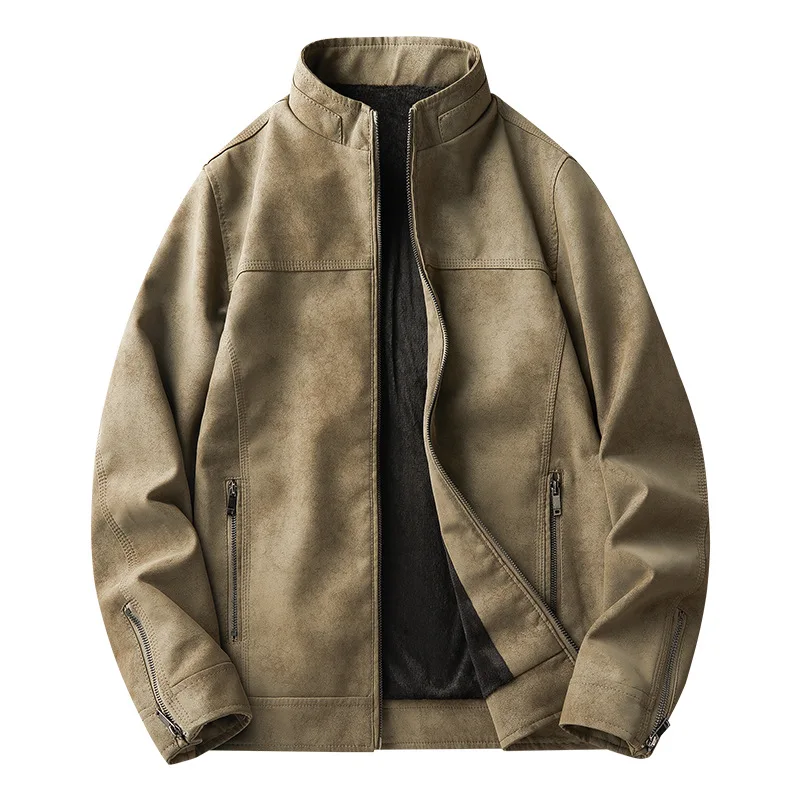 

Осенне-зимние флисовые куртки из искусственной кожи, мужские винтажные мотоциклетные верхняя одежда, пальто, мужская кожаная куртка с воротником-стойкой, облегающая кожаная куртка на молнии