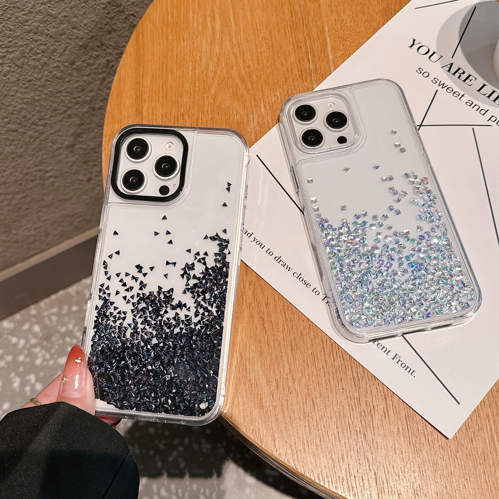 Shockproof Glitter Diamond Liquid Sand Quicksand Clear Case for iPhone 16 Pro Max 15 14 13, Slim Bling Shiny Phone Cover Funda