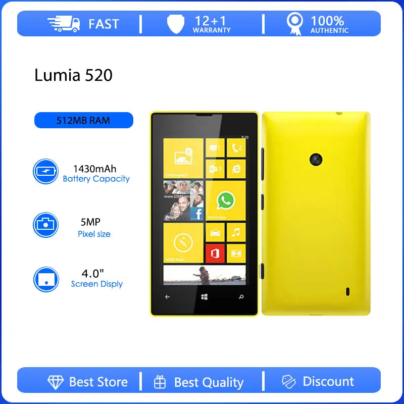 Teléfono Móvil Lumia 520 Original Reacondicionado, Una Sola SIM, Desbloqueado, GSM 900/1800, 5MP, 1430mAh, Hecho en Finlandia