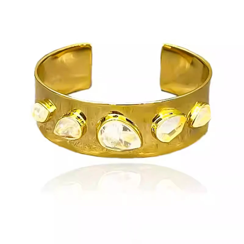 Europe American Natural Crystal Brass Gold Plated Smooth Bracelet Woman Top Quality Luxury Jewelry Trend