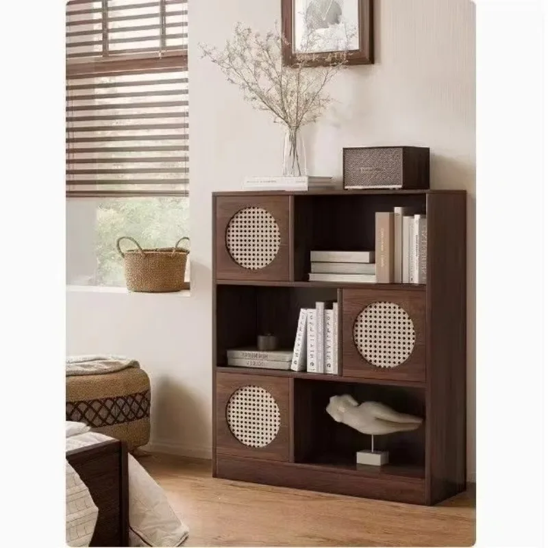 

b26 solid wood rattan door bookcase floor-to-wall locker modern simple home combination bookshelf lattice cabinet