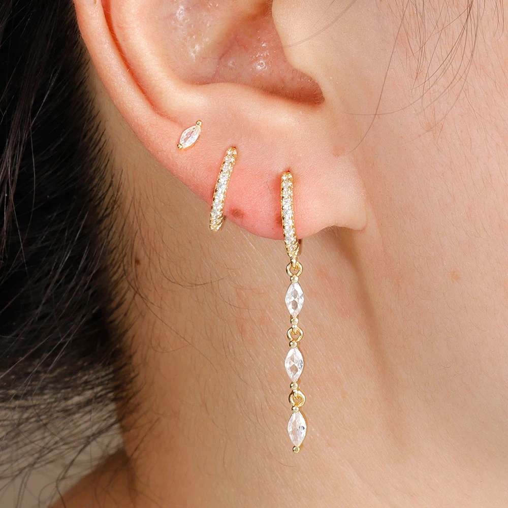 3 قطعة خمر الفولاذ المقاوم للصدأ شرابة هندسية قلادة طقم من الحلقان للنساء مطلية بالذهب الزركون الغضروف ثقب الأذن مجوهرات #1