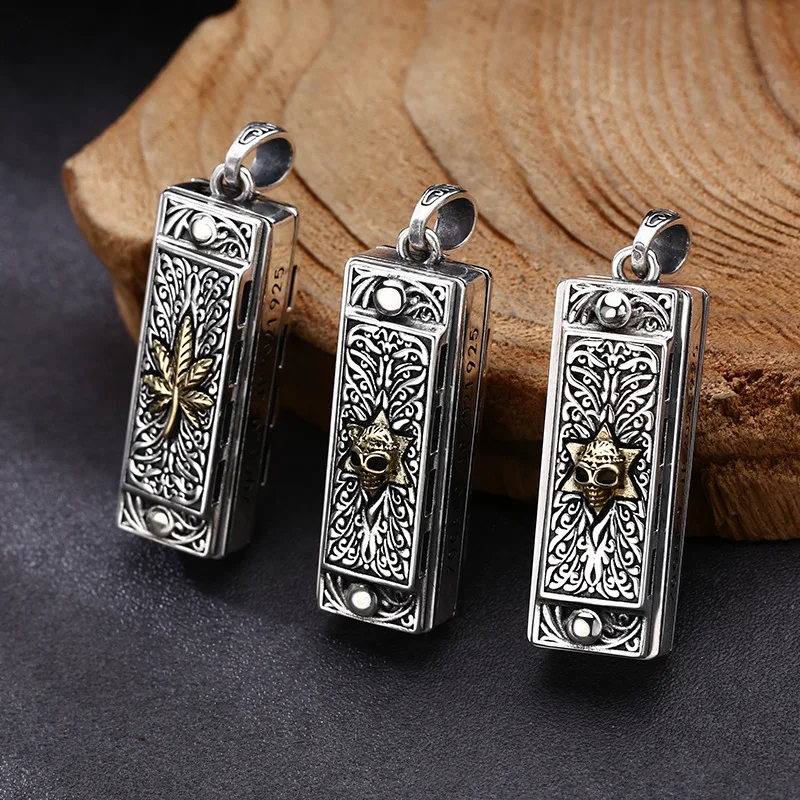 

Wholesale 925 sterling silver pendant with personalized and versatile harmonica pendant that can play Thai silver retro vintage