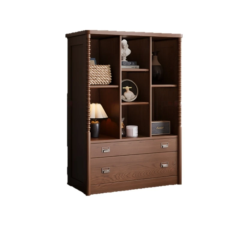 

French retro solid wood bookcase modular combination bookcase living room half wall storage bookshelf display cabinet