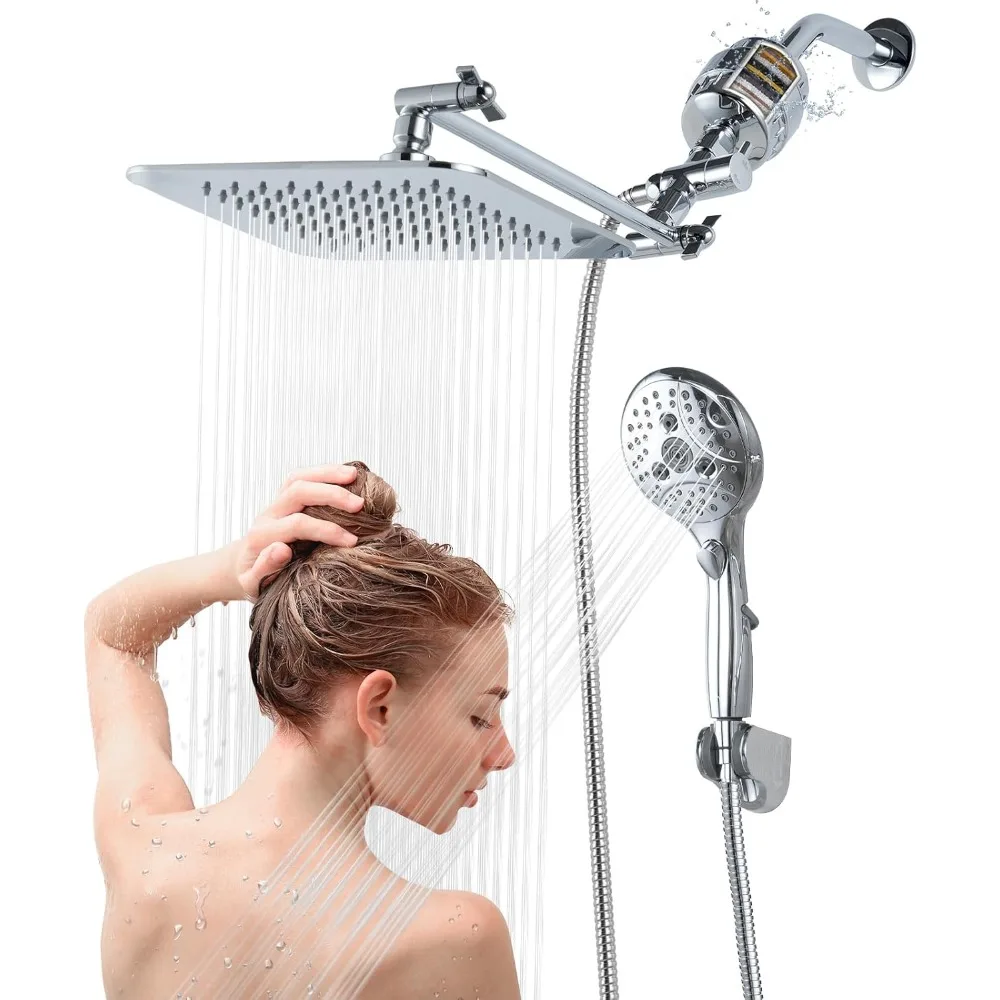 

8'' Dual 20 Stage Filtered Shower Head with Handheld, 6 Spray Settings Handheld Shower Head High Pressure Rainfall Filter Combo