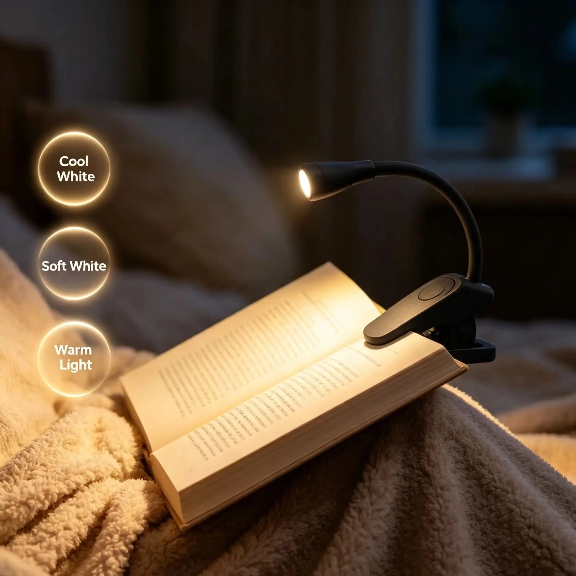 3 Color Mini LED Book Light Eye Protection Adjustable Clip 360 Flip Study Lamp Rechargeable For Travel Bedroom Reading