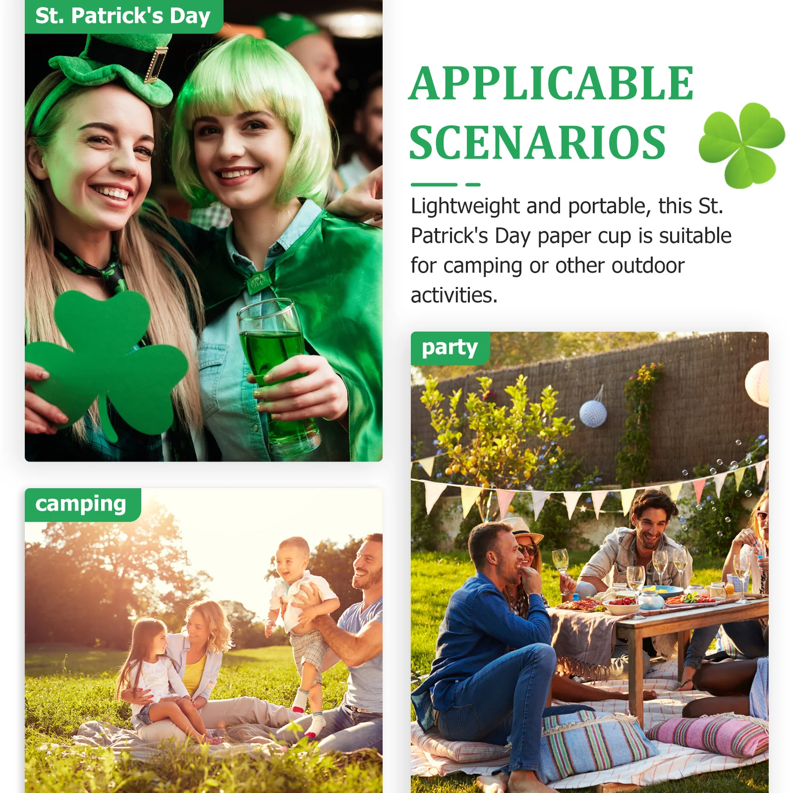 

50pcs Green Cups 250ml Disposable Beverage Drinking Party Supplies St Patrick's Party Paper Cups Theme Wedding Tableware