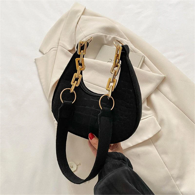 Fashionable Felt Fabric Women\'s Shoulder Bag With Small Handle Luxurious Solid Color Single Shoulder Bag Under The Armpit