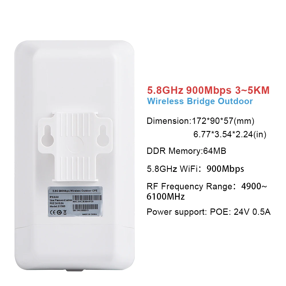 EDUP 5.8GHz Router Bridge 900Mbps Wireless Access Point Long Range 3-5KM LED Display No Setting Network Bridge POE Power Supply