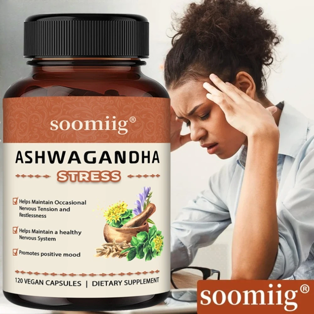 Organic Vegan Ashwagandha Root Capsules, Gluten-Free, Non-GMO, Supports Stress Relief, Energy, Deep Sleep, Adjust Mood