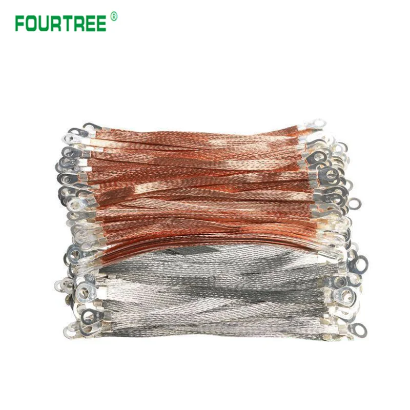 100PCS Copper Braid Jumper Cable Bridge Ground Wire Tin-pated Copper Wire Soft Connection Customized Box Ground Cable Hole 8mm