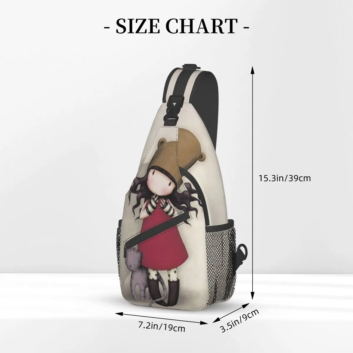 Santoro Gorjuss Boneca Sling Sacos Peito Crossbody Ombro Sling Mochila Caminhadas Viagem Daypacks Art Cute Cartoon Impresso Saco