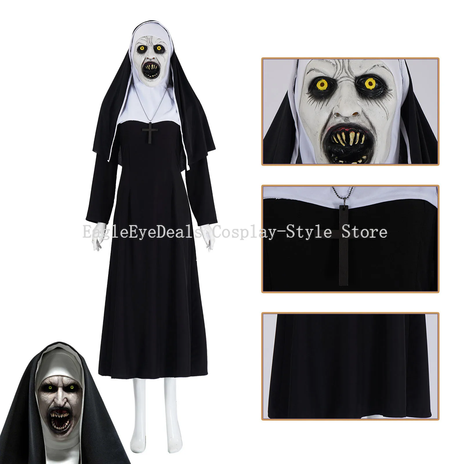 Disfraz de monja fantasma, vestido de carnaval, Halloween, Thriller, monja de terror, traje de sacerdote, mascarada, disfraces renacentistas femeninos