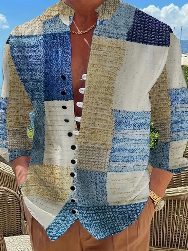 Men's shirt linen long-sleeved shirt daily casual men's top outdoor shopping loose large size comfortable fabric,