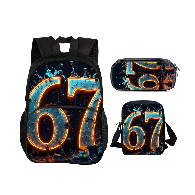 67 letter Round Front Bag Backpack Pen Bag shoulder Bag 3Pcs Set Cartoon Print New Trendy Student Best School Companion