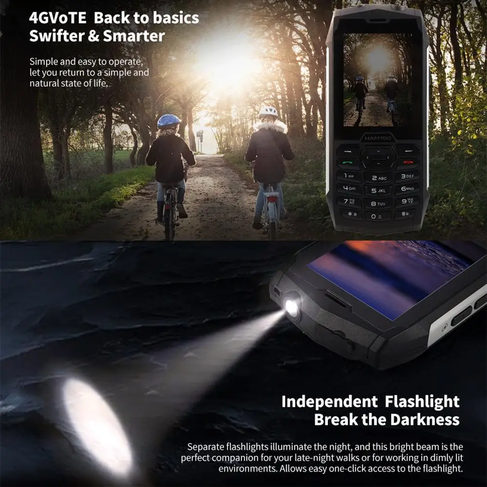 هاتف HAMTOD H3 متين 2.8 بوصة T107 ARM CortexTM A7 128 ميجابايت ROM 48 ميجابايت رام رباعي النواة 1.0 جيجا هرتز 2000 مللي أمبير بطارية 4G VoLTE SOS الهاتف المحمول