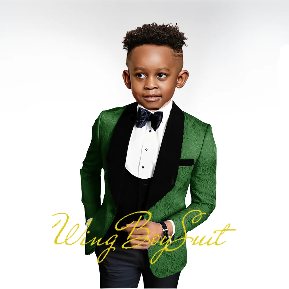 2023 New Boys Suit Wedding Tuxedo Three-piece Suit Floral Jacket Pants Vest Formal Party Kids Clothes