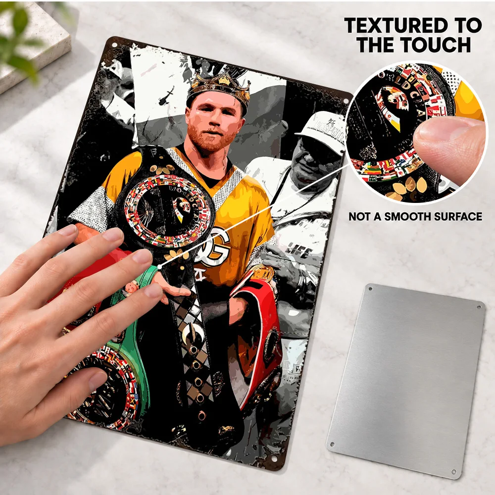 Canelo Alvarez Boxing Champion Textured Metal Poster Personalized Aluminum Sign Selective Color Photo Wall Art For Sports Lounge
