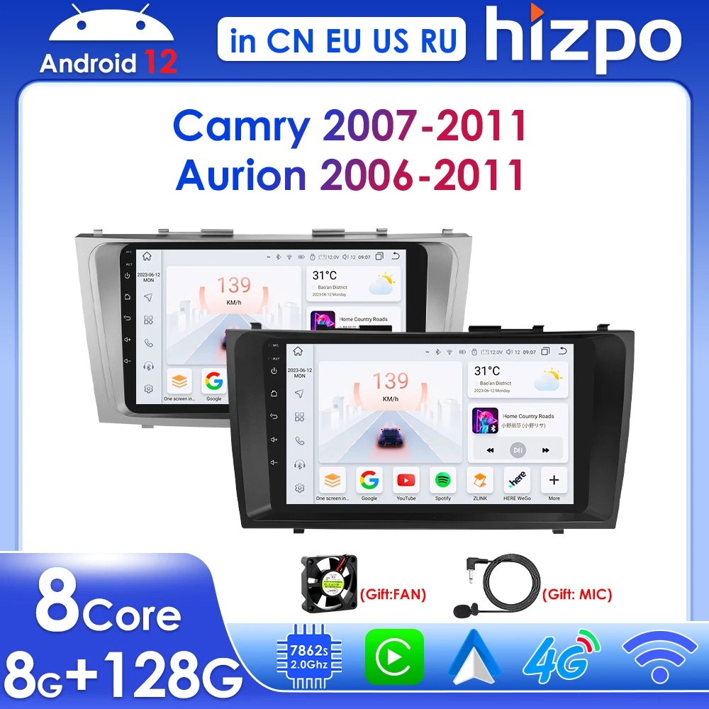 

Hizpo 9 "беспроводной Carplay для Toyota Camry Aurion 2006-2011 Android 12 автомобильный радиоприемник мультимедийный плеер GPS навигация головное устройство стерео DSP