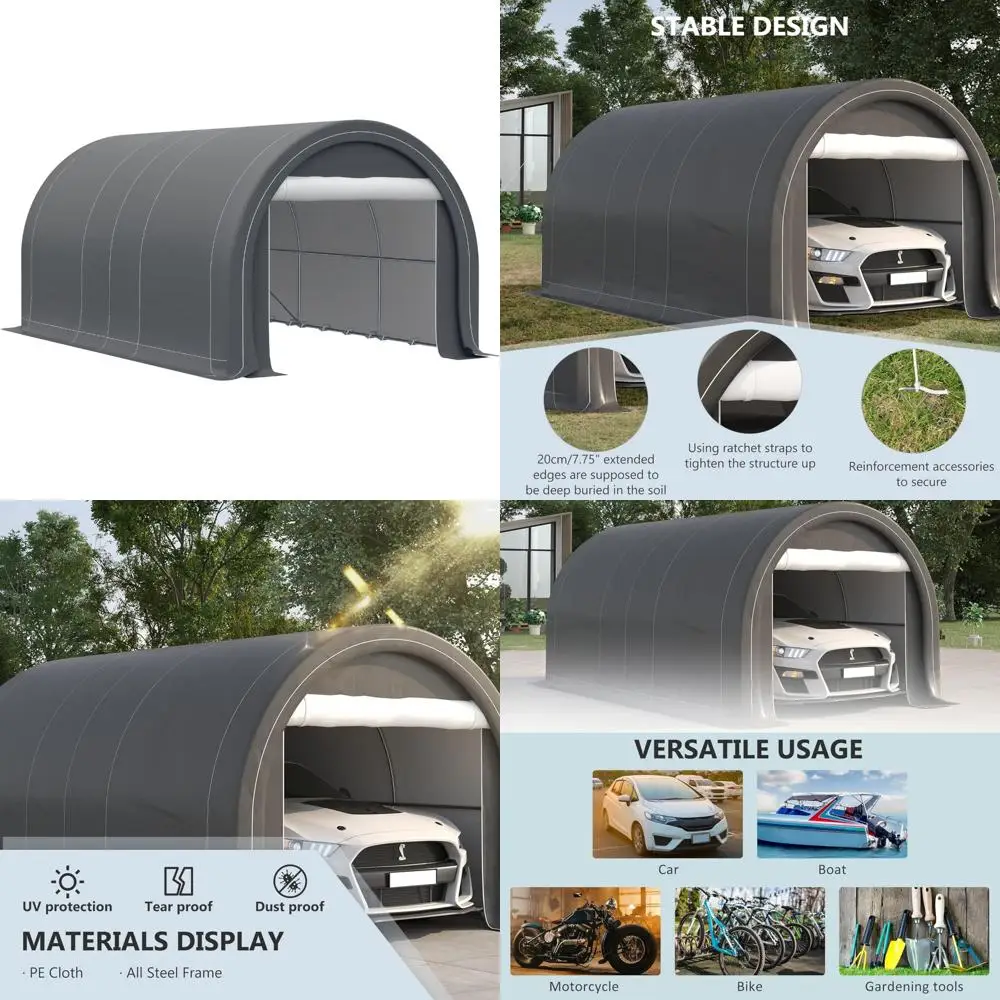 

10' x 16' carport, heavy duty portable garage storage tent with large zippered door, anti-uv pe canopy cover for car, truck, bo