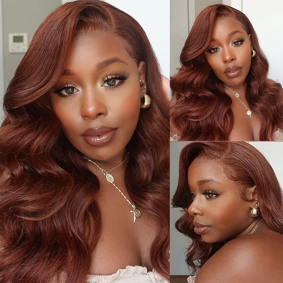 Reddish Brown 13x5 Lace Front Body Wave Wig Human Hair 180% Density Body Wave Glueless Human Hair Wig Pre Plucked With Baby Hair