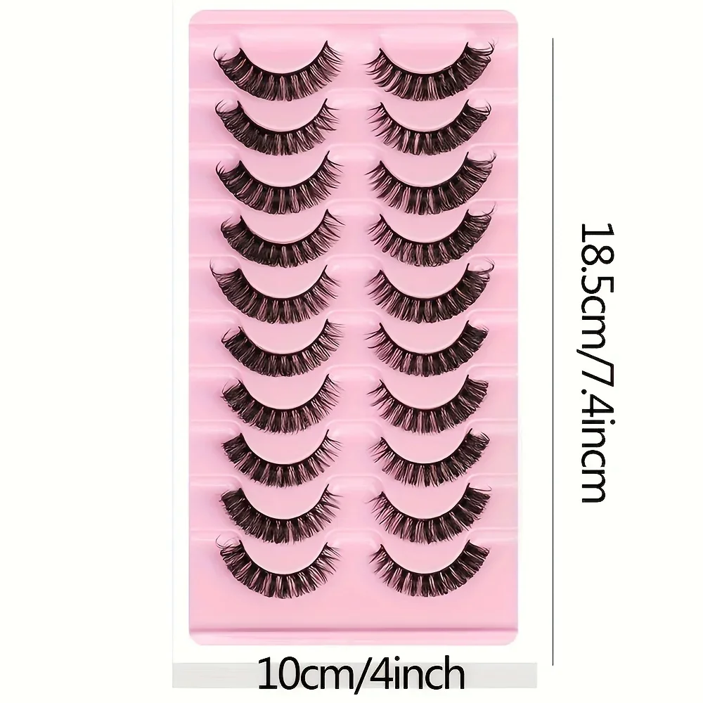 10 Pairs Russian Strip Lashes DD Curl False Eyelashes Fluffy Wispy Faux Mink Lashes Pack