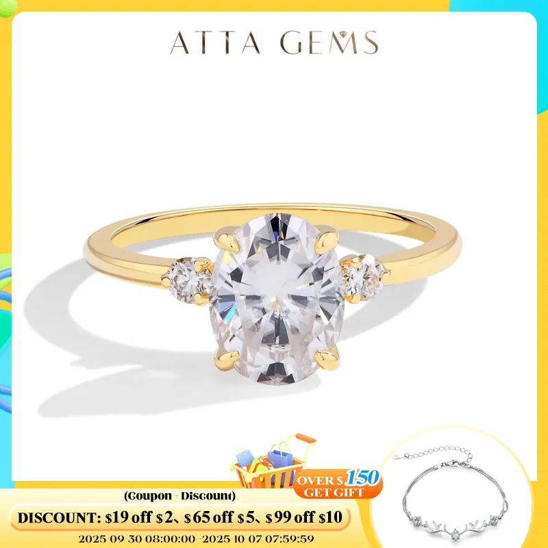 

ATTAGEMS Кольца с муассанитом для женщин овальной огранки 2,0CT DVVS1 Diamond Real 18K 14K 10K Au585 Gold Hidden Halo Свадебный подарок на помолвку