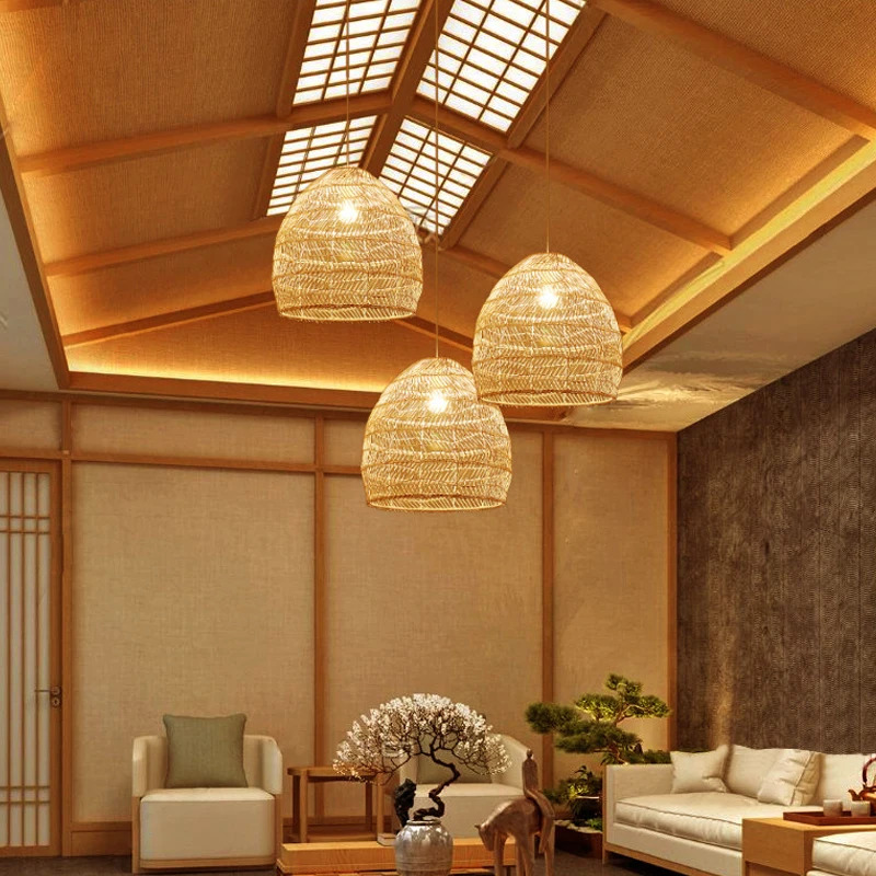 ZK50 Rattan Simple Chandelier For Living Room And Dining Room Rattan Lampshade Decoration Indoor Lighting Chandelier E27