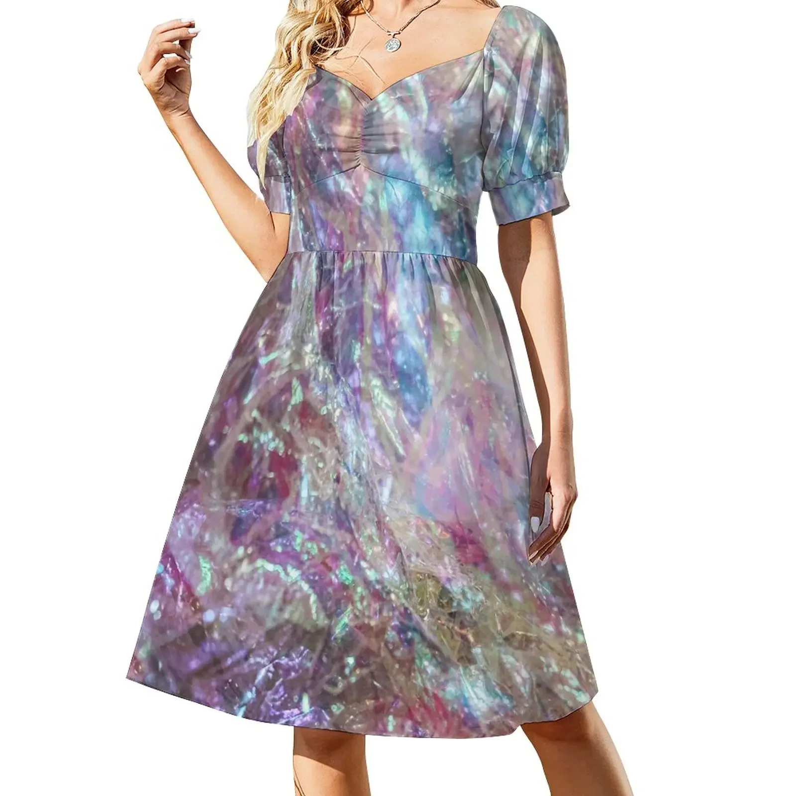 

Iridescent Cellophane Short-Sleeved Dress loose summer dress Bride dresses dresses for women