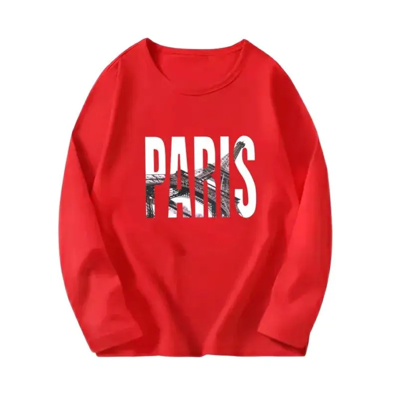 Paris Eiffel Tower Graphic Cotton T-Shirt Fashion Boy Girl Streetwears Letter Printed Unisex Kids Luxury T-shirts Long Sleev Top