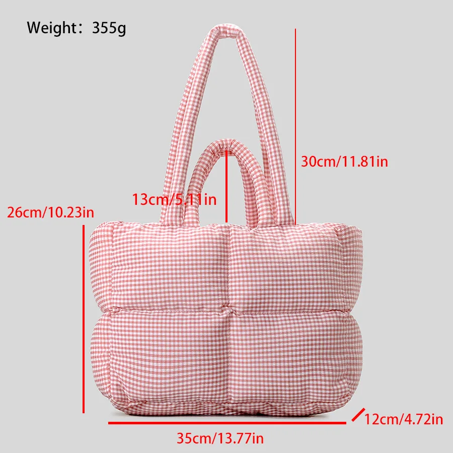 Sweet Small Lattice Puffer Tote Bag Padded Women Handbags Quilted Nylon Dowm Cotton Shoulder Bags Cute Warm Winter Purses 2024