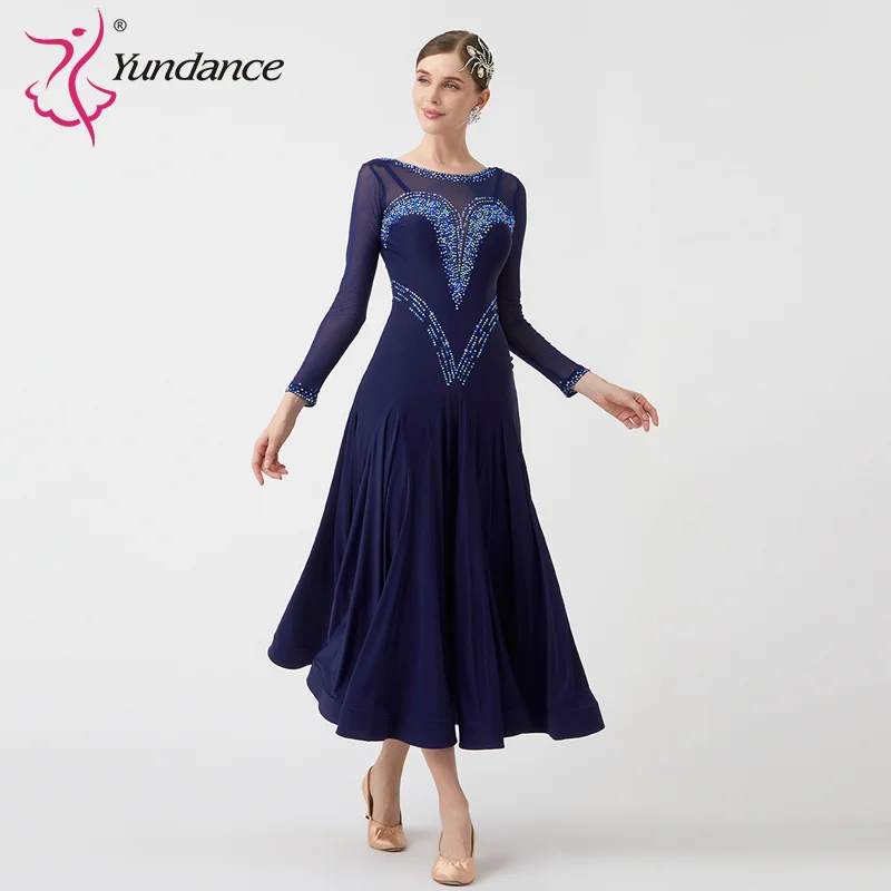 M-23058 New Women Modern Dance Rhinestone Color Diversity Dress Ballroom National Standard Waltz Competition Performance