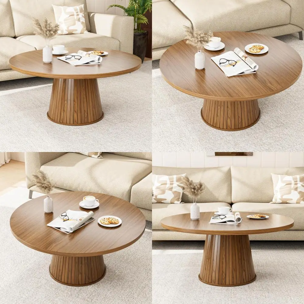 

Круглый журнальный столик из орехового дерева середины века, небольшой круглый центральный столик коричневого цвета, стиль фермерского дома для гостиной