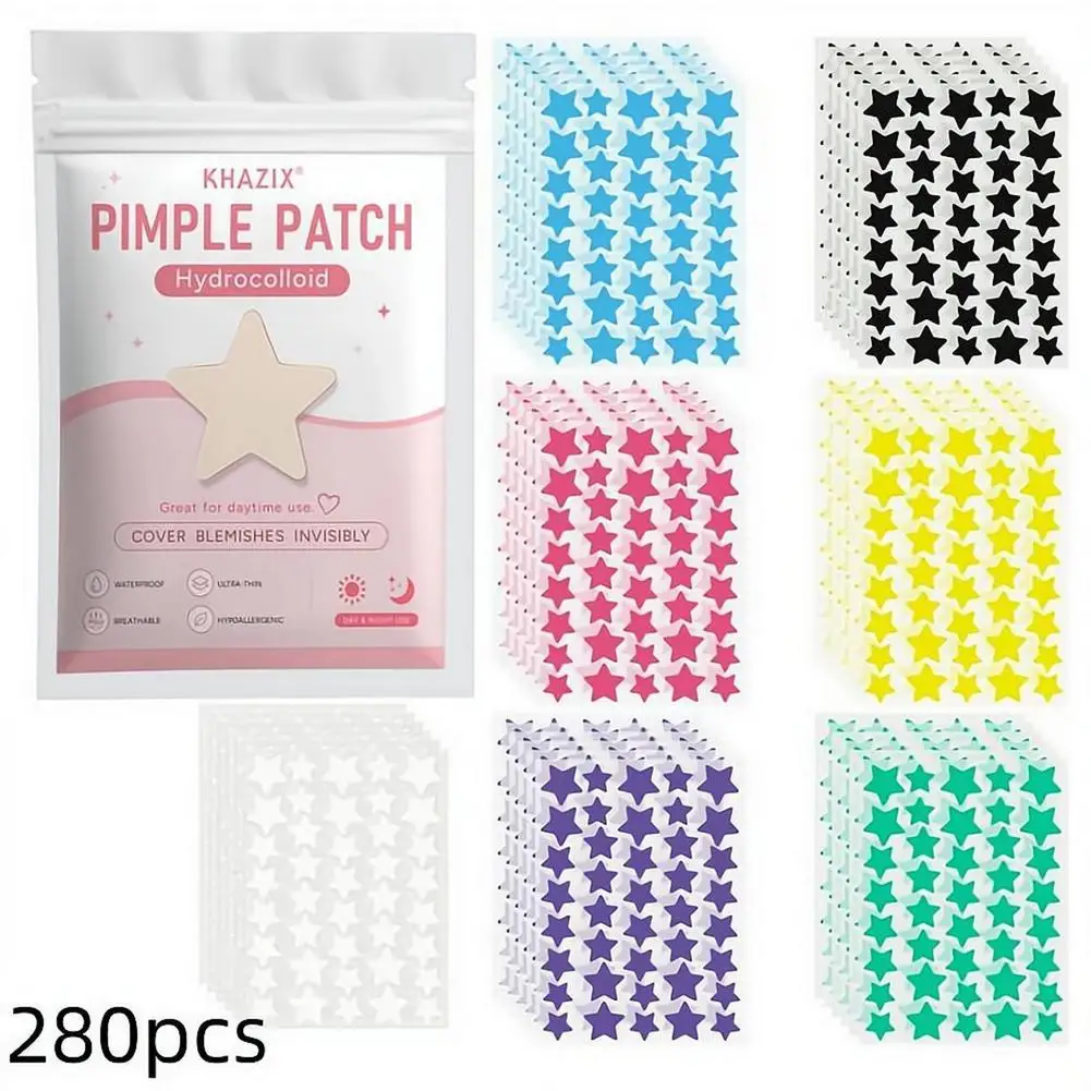280pcs Bulk Multi-color Star Shaped Hydrocolloid Pimple Patches Invisible Hydrocolloid Dots Color Star Pimple Patches