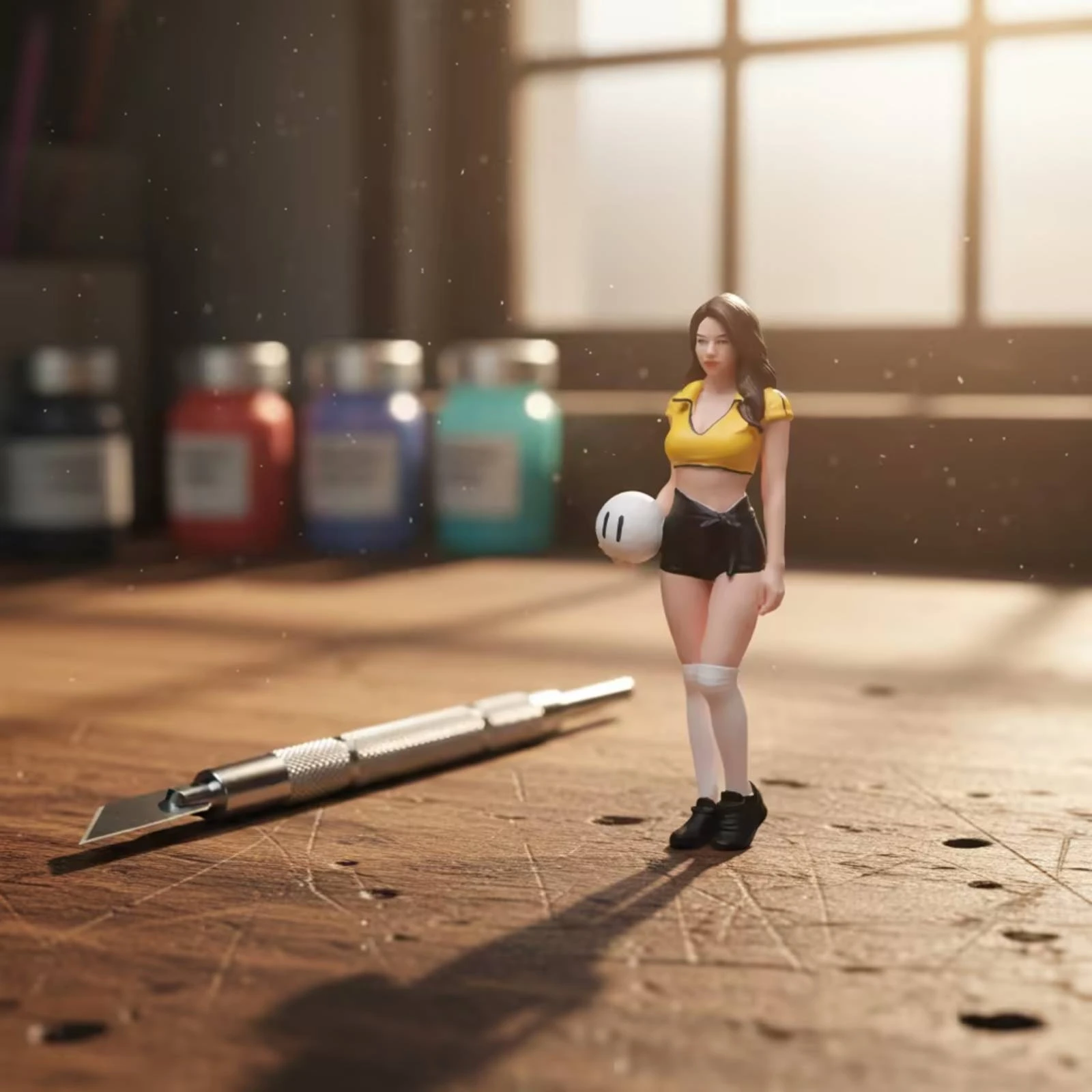 Soccer Figurine with Ball Hand-Painted Female Character Miniature Display Model Sporty for Collectors, Dioramas, Desk Decor