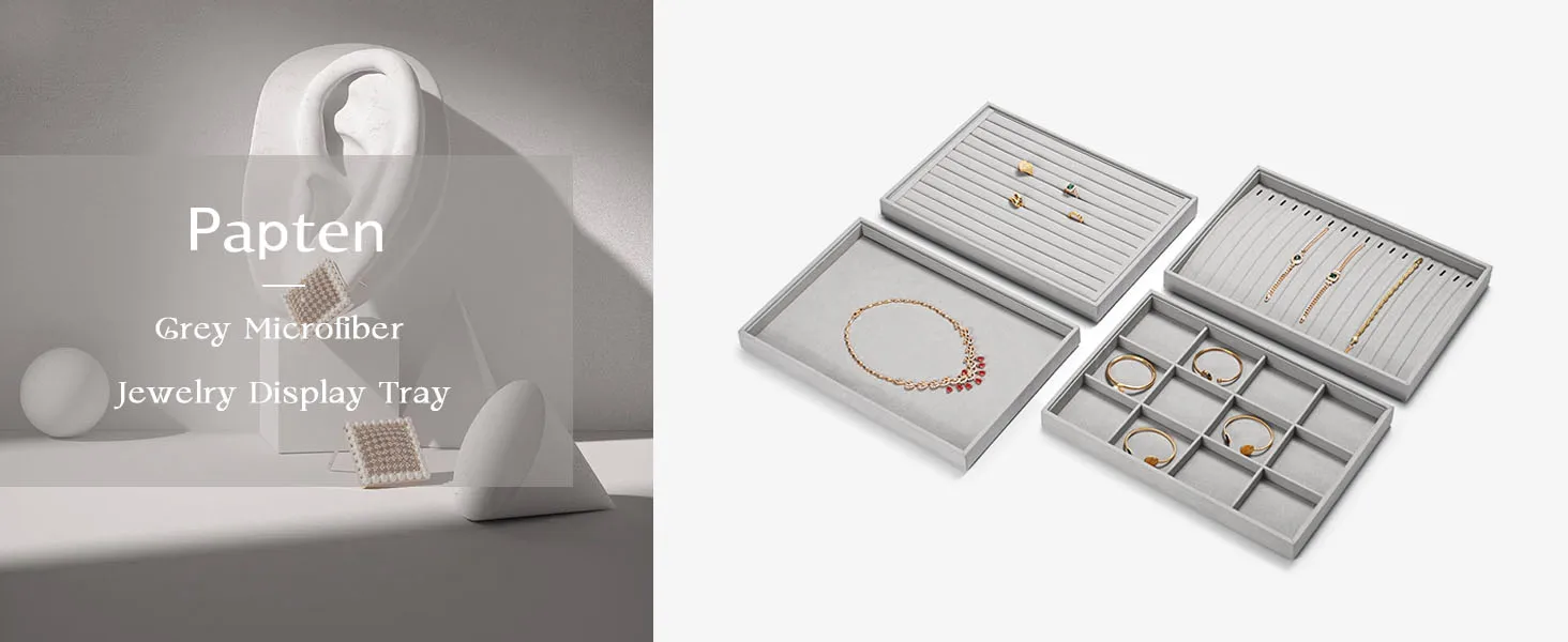 Oirlv Graues Schmucktablett für Ringe, Ohrringe, Armbänder, Halsketten, Ausstellungstablett, stapelbare Schublade, Schmuck-Organizer-Tablett für die Tischplatte – Detail 3