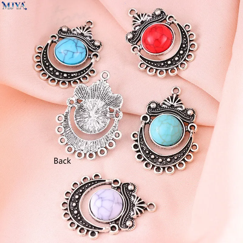 MJYA 5pcs Vintage Turquoise Connectors Bohemia Ethnic Style Charms For DIY Tassels Earrings Jewelry Making Supplies Accessories image 3