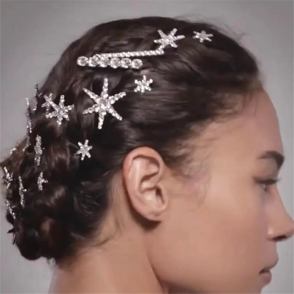 3Pcs Rhinestone Bridal Star Hair Clips Barrettes Wedding Hair Jewelry for Women Crystal Geometric Hairpins Hair Tools Hairgrip