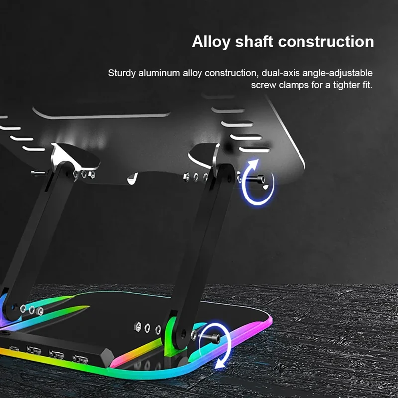 Alloy Laptop Holder Stand RGB Light Base With HUB 3xUSB 2.0 Ports RGB Base Lifting Foldable Notebook Computer Bracket