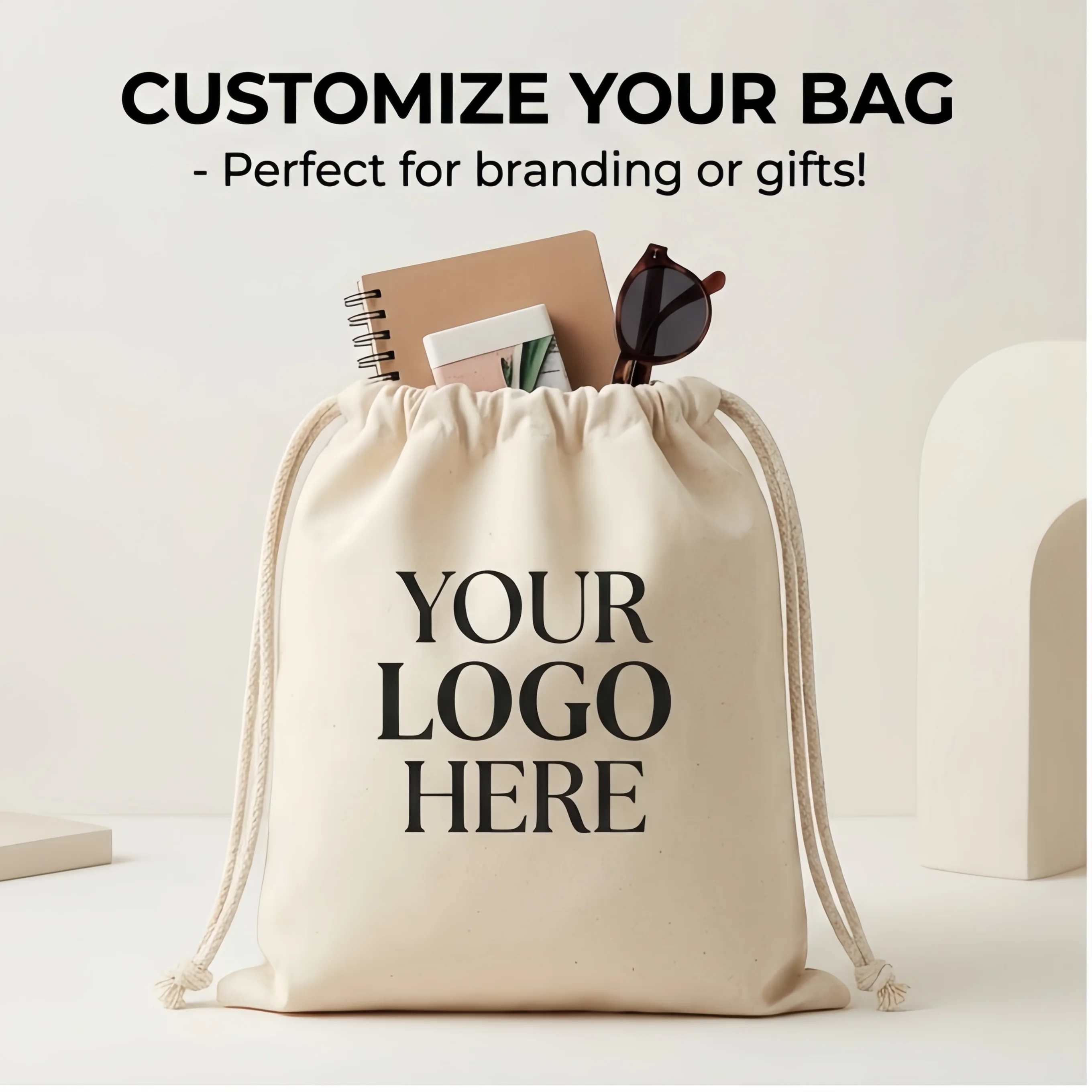 Cotton Drawstring Storage Bag Customizable White Canvas Bag for Candy Gift Package Pouch Sundries Organize Dustproof Sacks