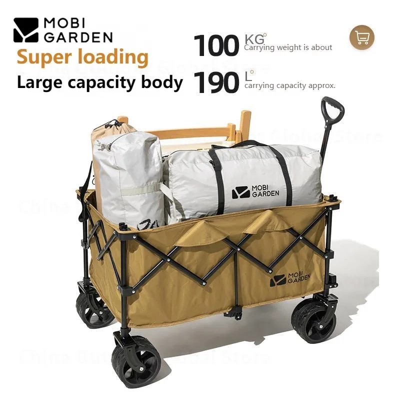 

MOBI GARDEN 190L Outdoor Folding Camping Trolley Large Capacity Luggage Cart Adjustable Handle Off-Road Wheels Picnic Pull Cart